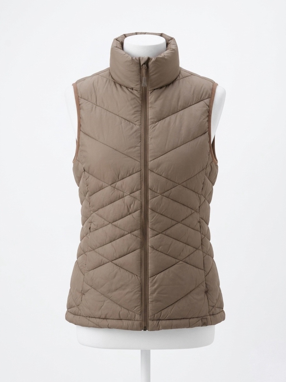 ZeroXposur Quilted Sleeveless Vest - Taupe Beige Brown Size Small